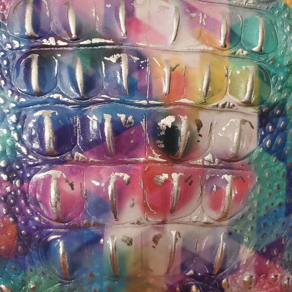 BRAHMIN LARGE Chromatic Melouboure Duxberry Satchel Silver Metallic Leather Deta - Picture 9 of 13